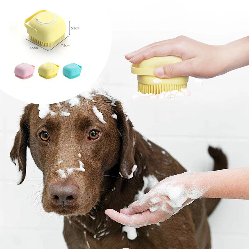 Soft Silicone Dog Bath Brush | Pets Shampoo Massage Dispenser for Short and Long Haired Dogs and Cats